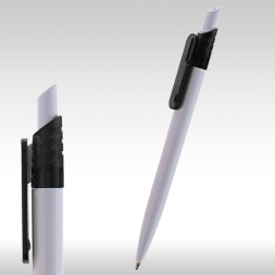 рекламна химикалка 90085, бяло тяло, черен клипс
