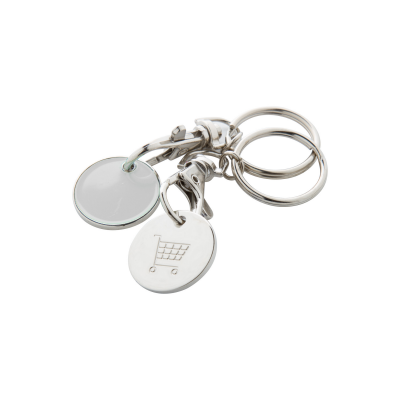 Метален ключодържател с монета за пазарска количка AP731809-01 бял