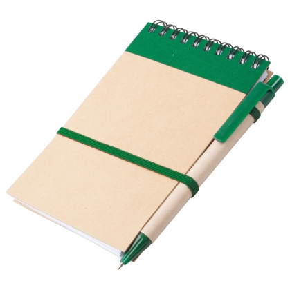 Еко бележник с химикалка Зелен